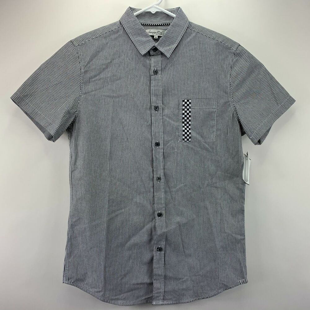 Sovereign Code Mens Short Sleeve Striped Button Down Shirt Gray S